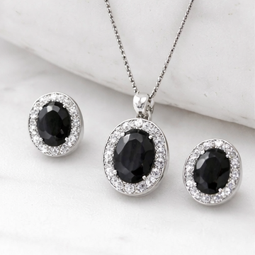 Midnight Oval Halo Elegance Jewelry Set