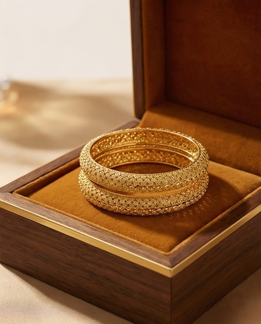 Royal Lattice Gold Bangles Set