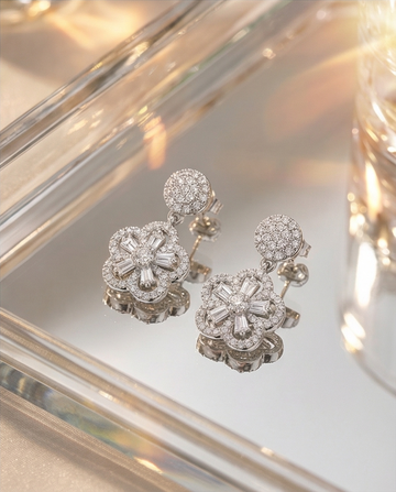 Floral Petal Crystal Drop Earrings