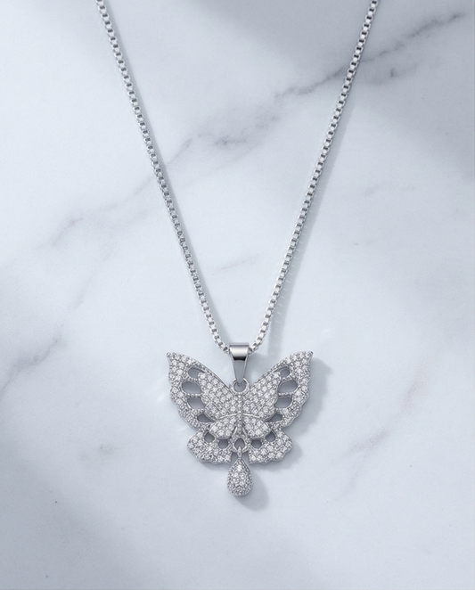Crystal Flutter Butterfly Pendant Necklace
